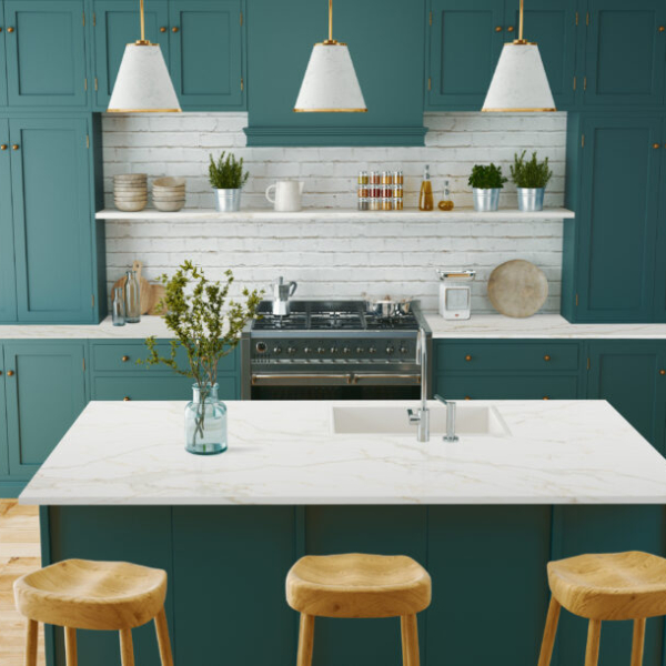 Interior of modern kitchen in luxury mansion, 3d rendering